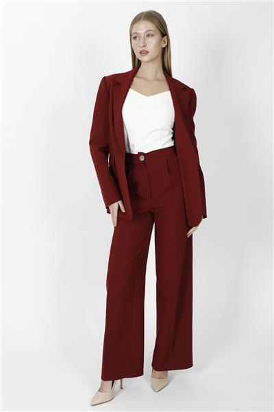 Erkek Yaka Oversize Ceket & Korsaj Kemer Palazzo Pantolon-Bordo