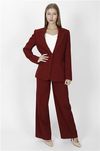 Erkek Yaka Oversize Ceket & Korsaj Kemer Palazzo Pantolon-Bordo