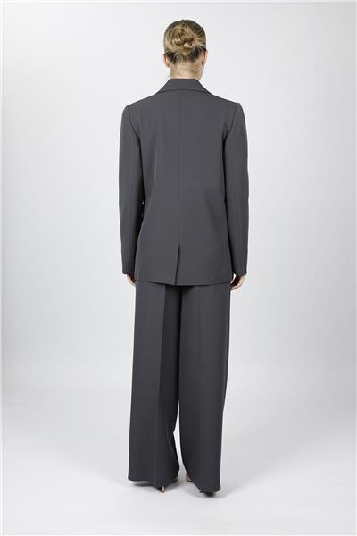 Erkek Yaka Oversize Ceket & Korsaj Kemer Palazzo Pantolon-Füme