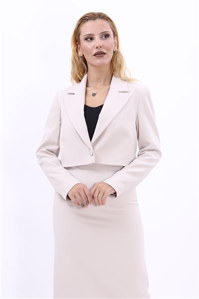 Erkek Yaka Tek Düğmeli Kısa Ceket-Bej