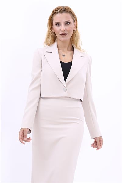 Erkek Yaka Tek Düğmeli Kısa Ceket-Bej