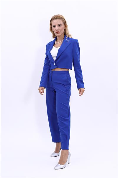 Erkek Yaka Tek Düğmeli Kısa Ceket & Paçası Pileli Pantolon-Saks
