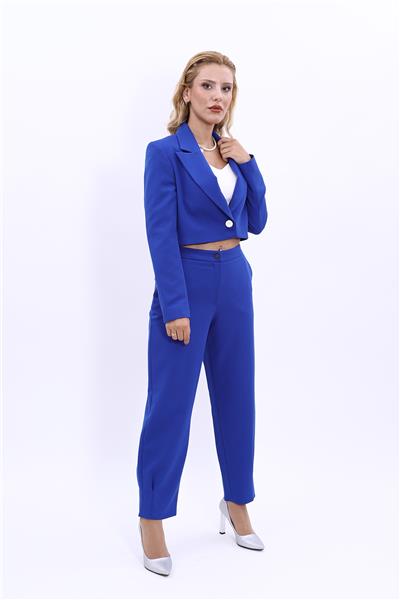 Erkek Yaka Tek Düğmeli Kısa Ceket & Paçası Pileli Pantolon-Saks