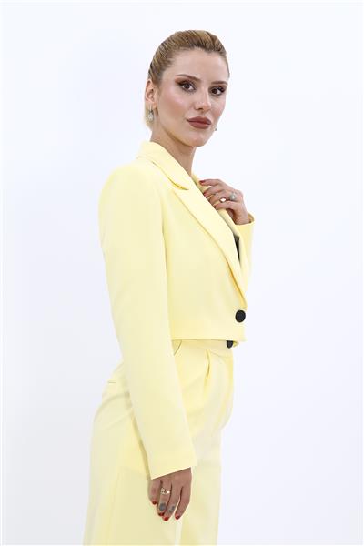 Erkek Yaka Tek Düğmeli Kısa Ceket-Sarı