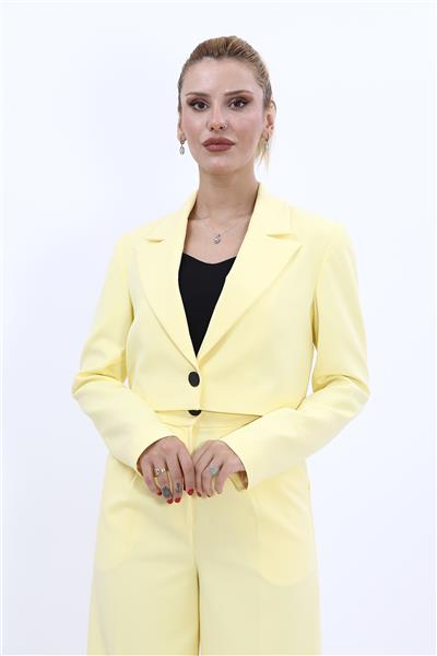 Erkek Yaka Tek Düğmeli Kısa Ceket-Sarı