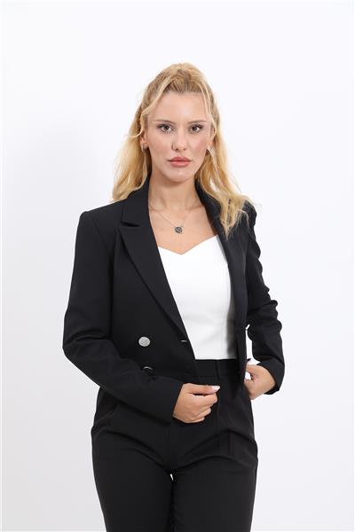 Erkek Yaka Tek Düğmeli Kısa Ceket-Siyah