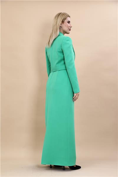 Erkek Yaka Tek Düğmeli Kısa Ceket & Uzun Düz Dar Etek-Yeşil