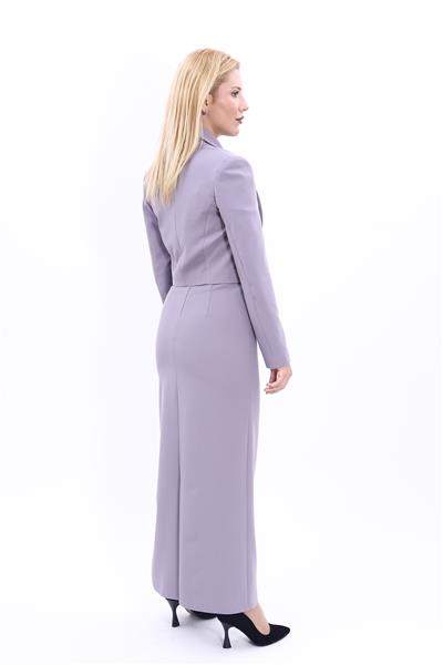 Erkek Yaka Tek Düğmeli Kısa Ceket & Uzun Düz Dar Etek-Antrasit