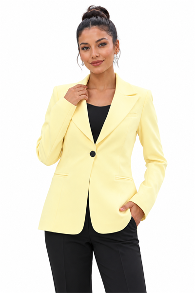 Erkek Yaka Tek Düğmeli Klasik Ceket - 1025100-Sarı