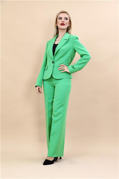 Erkek Yaka Tek Düğmeli Klasik Ceket & Bol Paça Pantolon-Yeşil