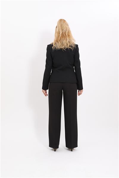 Erkek Yaka Tek Düğmeli Klasik Ceket & Bol Paça Pantolon-Siyah