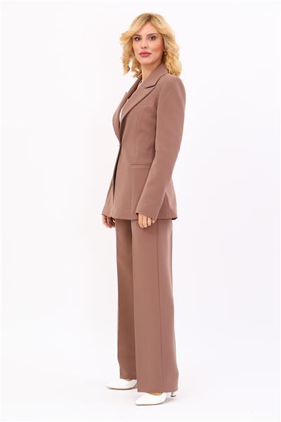 Erkek Yaka Tek Düğmeli Klasik Ceket & Bol Paça Pantolon Takım-Kahve