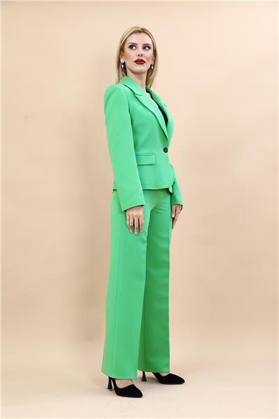Erkek Yaka Tek Düğmeli Klasik Ceket & Bol Paça Pantolon-Yeşil