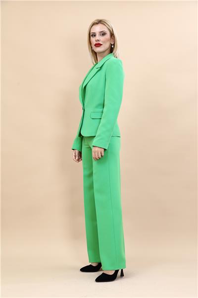 Erkek Yaka Tek Düğmeli Klasik Ceket & Bol Paça Pantolon-Yeşil