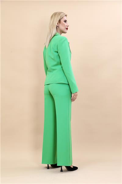 Erkek Yaka Tek Düğmeli Klasik Ceket & Bol Paça Pantolon-Yeşil