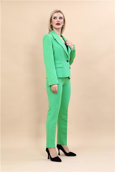 Erkek Yaka Tek Düğmeli Klasik Ceket & Dar Paça Pantolon-Yeşil