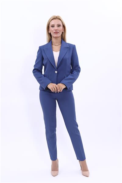 Erkek Yaka Tek Düğmeli Klasik Ceket & Dar Paça Pantolon-İndigo