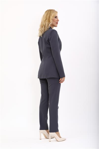 Erkek Yaka Tek Düğmeli Klasik Ceket &  Dar Paça Pantolon-Füme