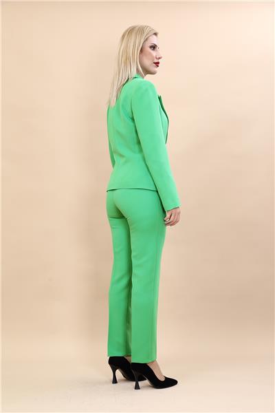 Erkek Yaka Tek Düğmeli Klasik Ceket & Dar Paça Pantolon-Yeşil