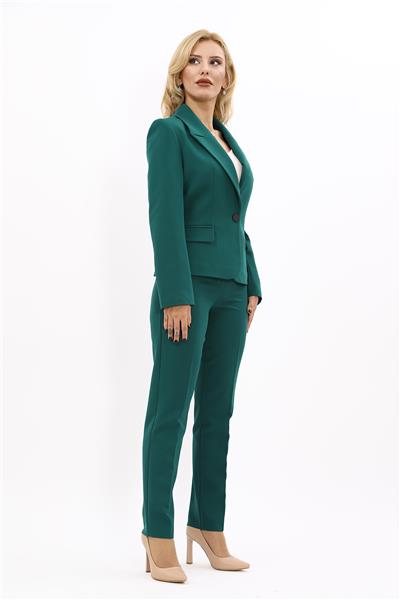 Erkek Yaka Tek Düğmeli Klasik Ceket & Dar Paça Pantolon-Zümrüt