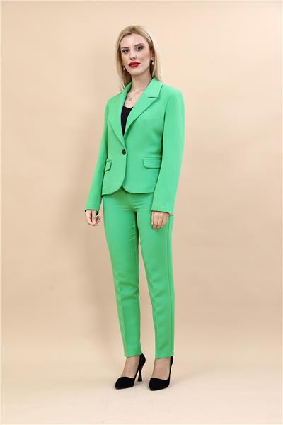 Erkek Yaka Tek Düğmeli Klasik Ceket & Dar Paça Pantolon-Yeşil