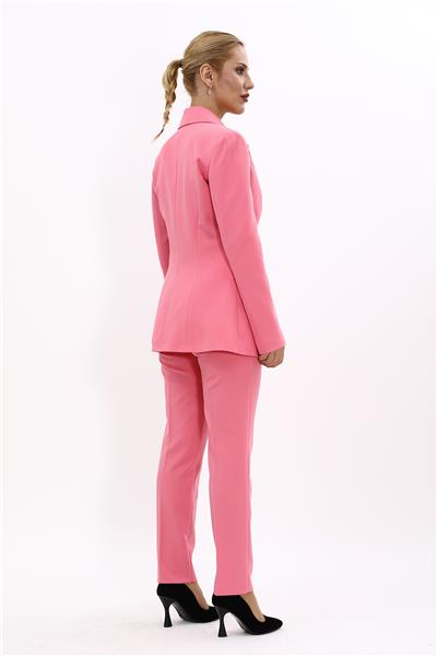Erkek Yaka Tek Düğmeli Klasik Ceket &  Dar Paça Pantolon-Pembe