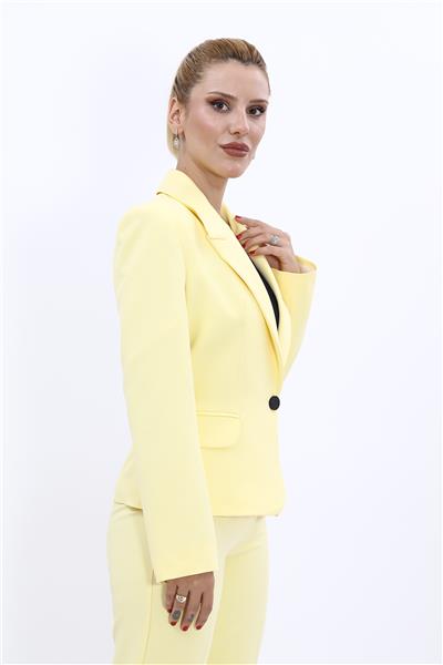 Erkek Yaka Tek Düğmeli Klasik Ceket-Sarı