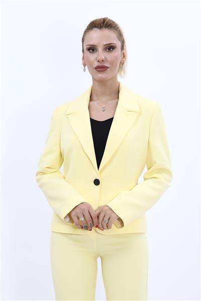 Erkek Yaka Tek Düğmeli Klasik Ceket-Sarı