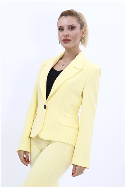 Erkek Yaka Tek Düğmeli Klasik Ceket-Sarı