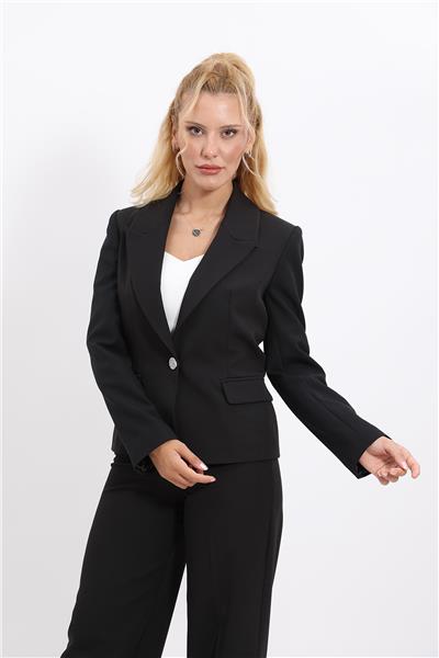 Erkek Yaka Tek Düğmeli Klasik Ceket-Siyah