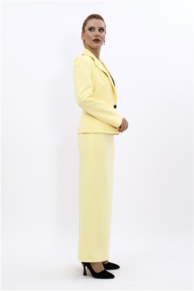 Erkek Yaka Tek Düğmeli Klasik Ceket & Uzun Düz Dar Etek-Sarı