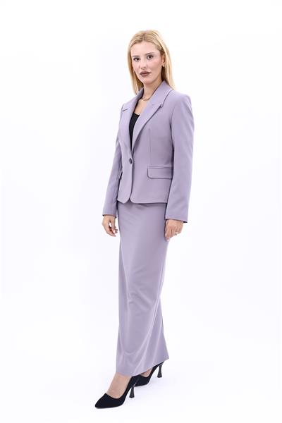 Erkek Yaka Tek Düğmeli Klasik Ceket & Uzun Düz Dar Etek-Antrasit