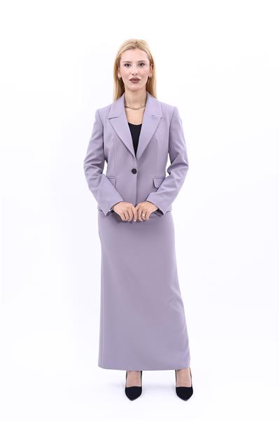 Erkek Yaka Tek Düğmeli Klasik Ceket & Uzun Düz Dar Etek-Antrasit