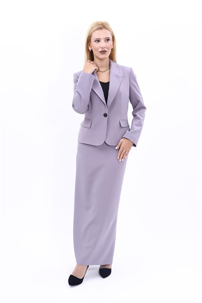 Erkek Yaka Tek Düğmeli Klasik Ceket & Uzun Düz Dar Etek-Antrasit