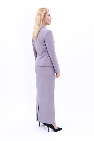 Erkek Yaka Tek Düğmeli Klasik Ceket & Uzun Düz Dar Etek-Antrasit