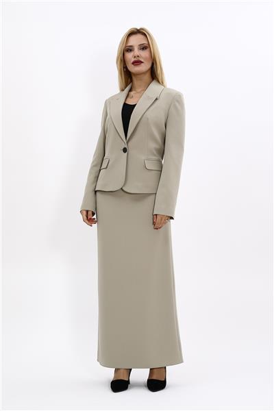 Erkek Yaka Tek Düğmeli Klasik Ceket & Uzun Düz Dar Etek-Bambu