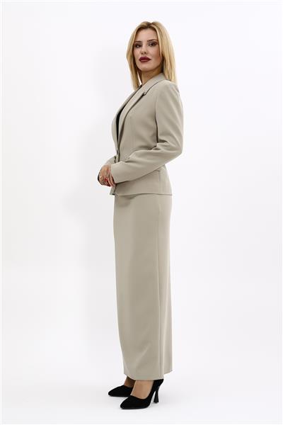 Erkek Yaka Tek Düğmeli Klasik Ceket & Uzun Düz Dar Etek-Bambu