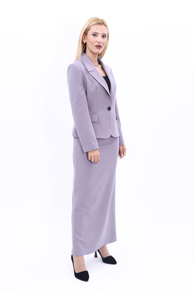 Erkek Yaka Tek Düğmeli Klasik Ceket & Uzun Düz Dar Etek-Antrasit