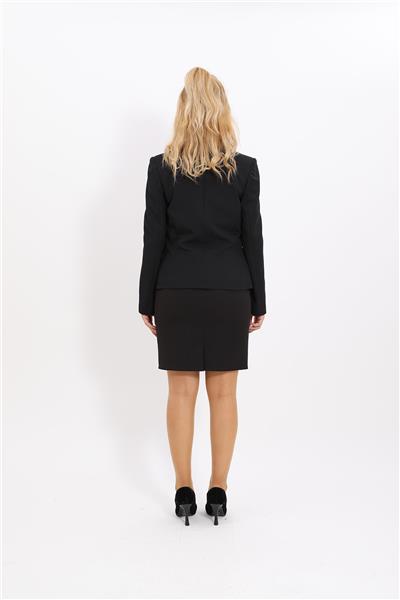 Erkek Yaka Tek Düğmeli Klasik Ceket & Yırtmaçlı Düz Dar Etek-Siyah