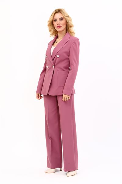 Erkek Yaka Torba Cepli Klasik Ceket &  Bol Paça Pantolon-Rose