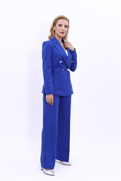 Erkek Yaka Torba Cepli Klasik Ceket &  Bol Paça Pantolon-Saks