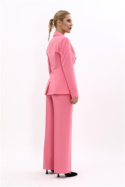 Erkek Yaka Torba Cepli Klasik Ceket &  Bol Paça Pantolon-Pembe
