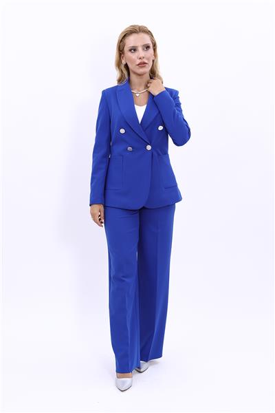 Erkek Yaka Torba Cepli Klasik Ceket &  Bol Paça Pantolon-Saks