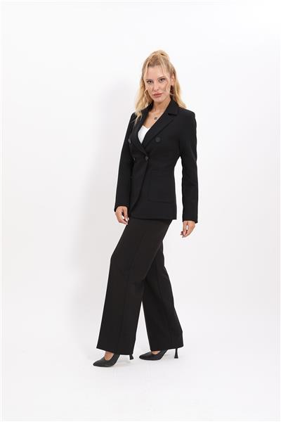 Erkek Yaka Torba Cepli Klasik Ceket &  Bol Paça Pantolon-Siyah