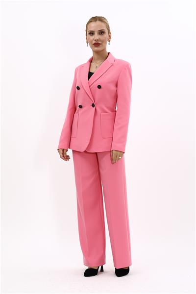 Erkek Yaka Torba Cepli Klasik Ceket &  Bol Paça Pantolon-Pembe