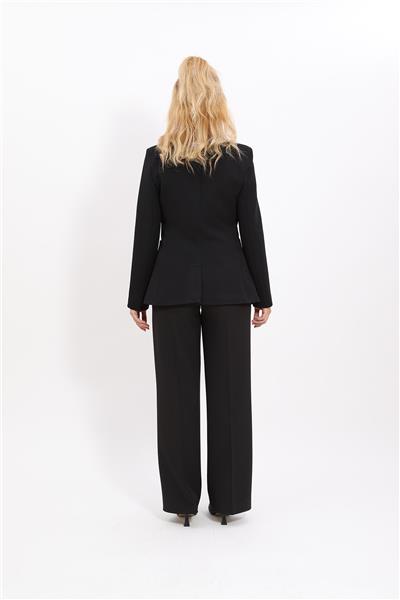 Erkek Yaka Torba Cepli Klasik Ceket &  Bol Paça Pantolon-Siyah