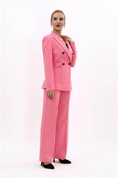 Erkek Yaka Torba Cepli Klasik Ceket &  Bol Paça Pantolon-Pembe