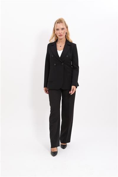 Erkek Yaka Torba Cepli Klasik Ceket &  Bol Paça Pantolon-Siyah