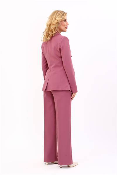 Erkek Yaka Torba Cepli Klasik Ceket &  Bol Paça Pantolon-Rose