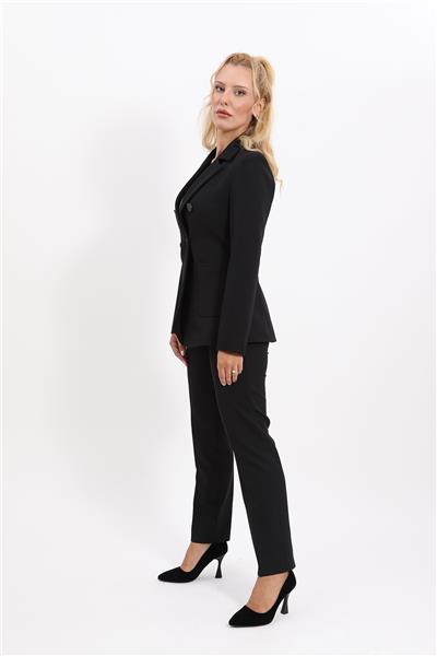 Erkek Yaka Torba Cepli Klasik Ceket & Dar Paça Pantolon-Siyah
